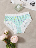 Shein- Polka Dot & Leaf Print Lace Trim Panty