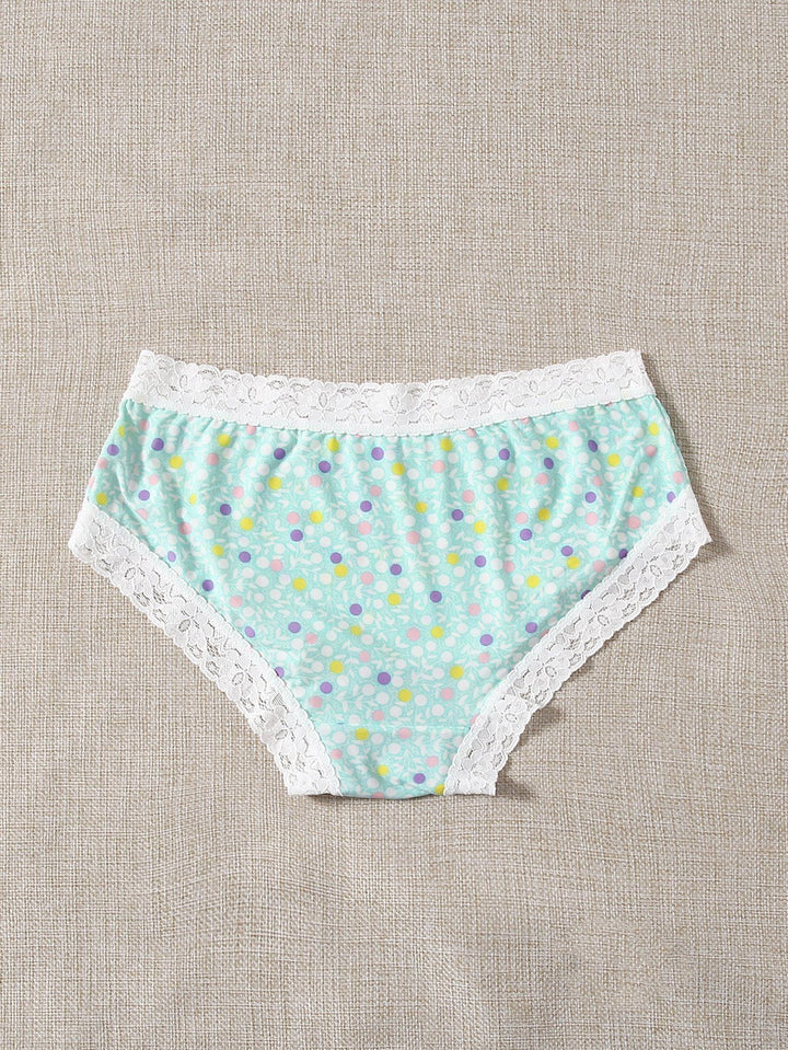 Shein- Polka Dot & Leaf Print Lace Trim Panty