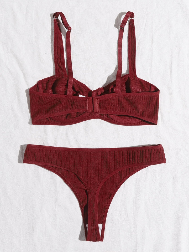 Shein- Rib Push Up Lingerie Set