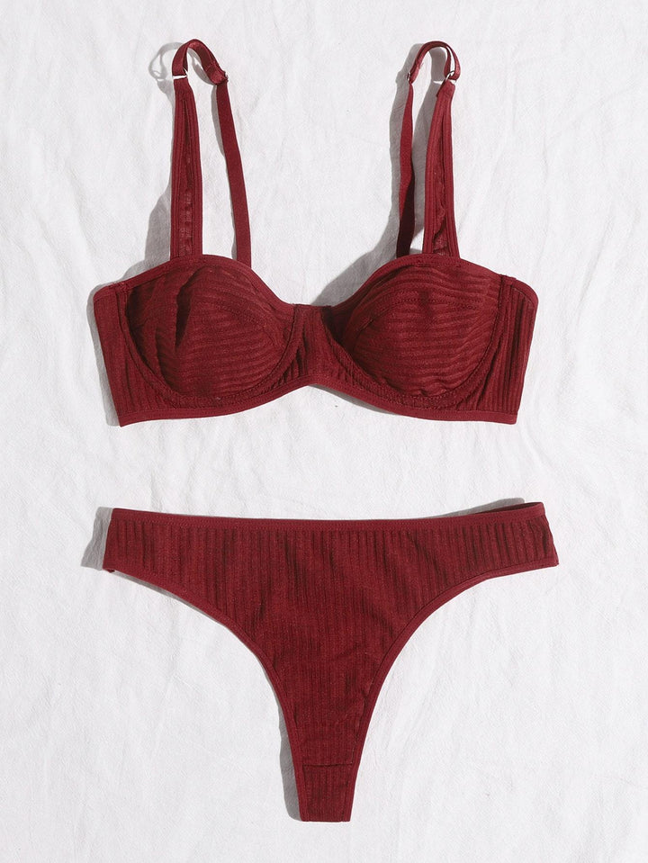 Shein- Rib Push Up Lingerie Set