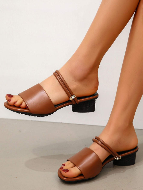 Shein- Minimalist Chunky Heeled Slingback Sandals