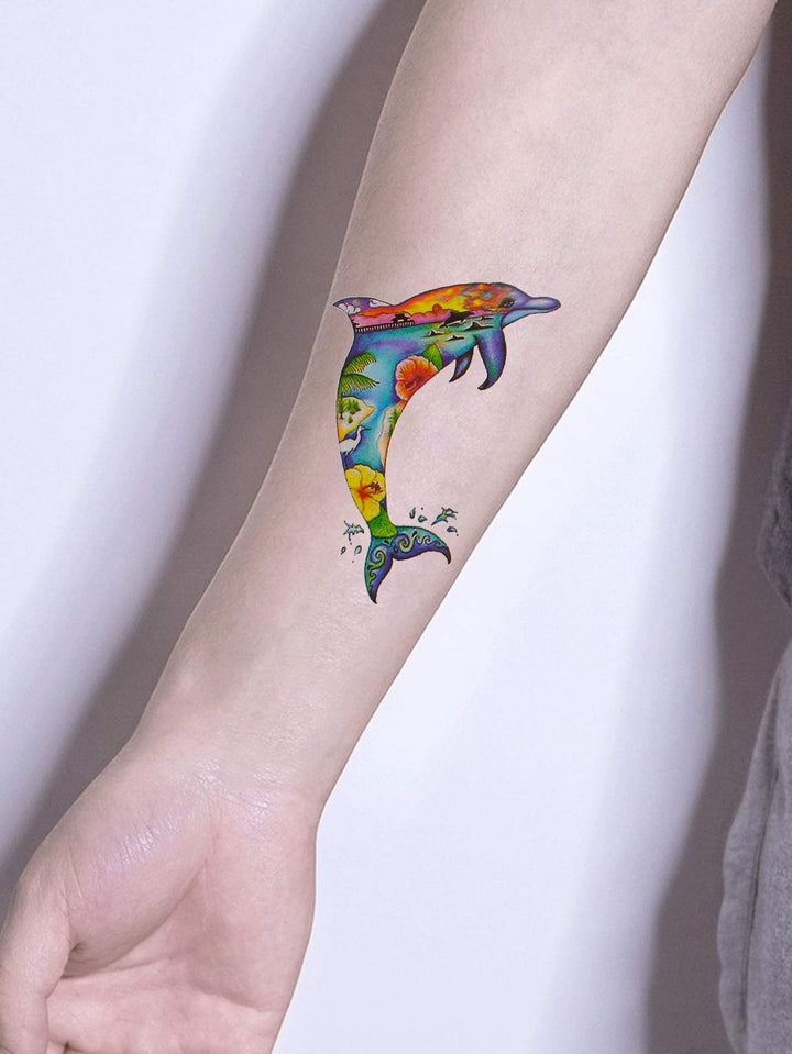 Shein- 1sheet Dolphin Pattern Tattoo Sticker