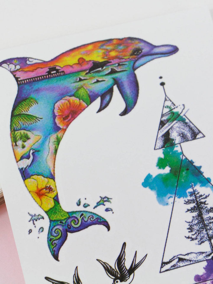 Shein- 1sheet Dolphin Pattern Tattoo Sticker