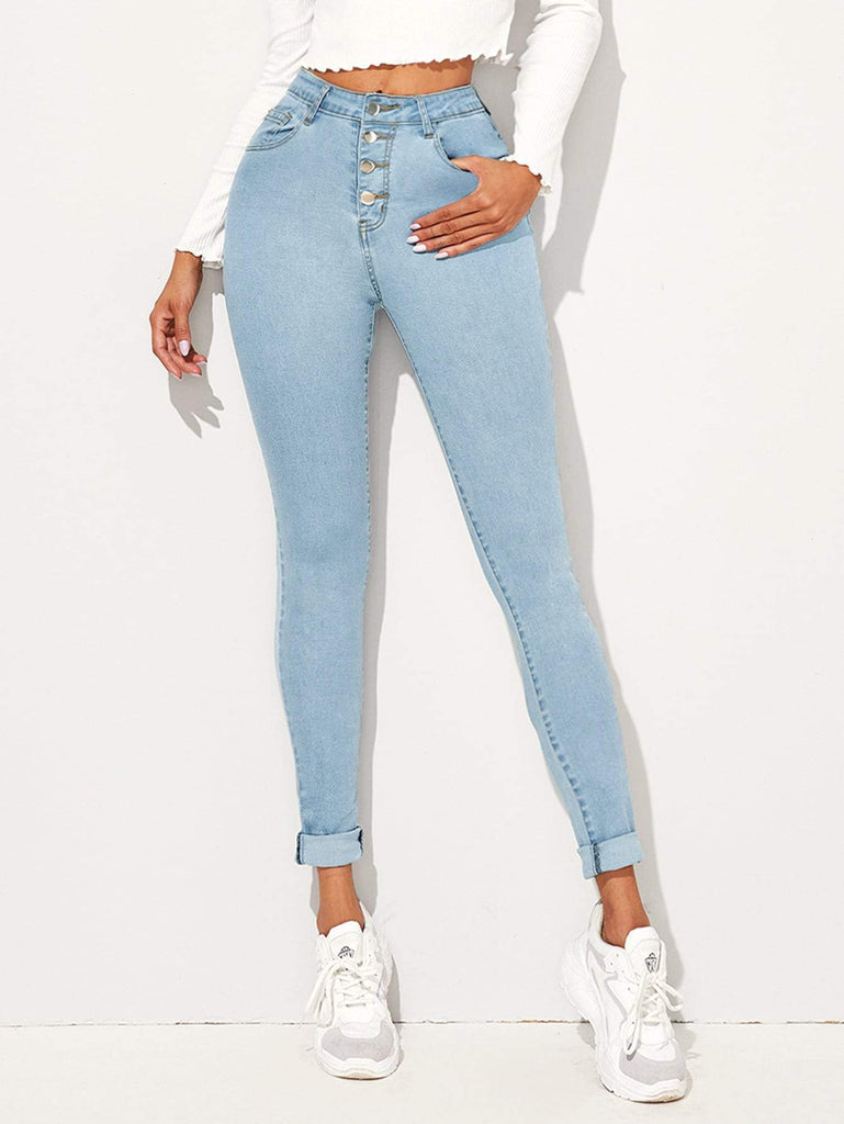 Shein- Light Wash High-Waisted High Stretch Skinny Jeggings – Bagallery