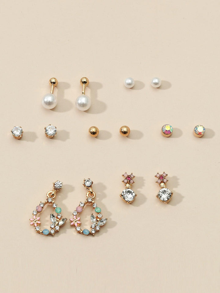 Shein- 7pairs Faux Pearl & Rhinestone Decor Earrings