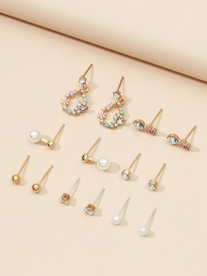 Shein- 7pairs Faux Pearl & Rhinestone Decor Earrings