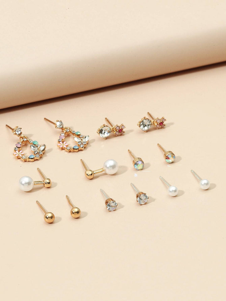 Shein- 7pairs Faux Pearl & Rhinestone Decor Earrings