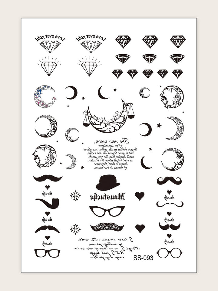 Shein- 1sheet Moon & Diamond Pattern Tattoo Sticker