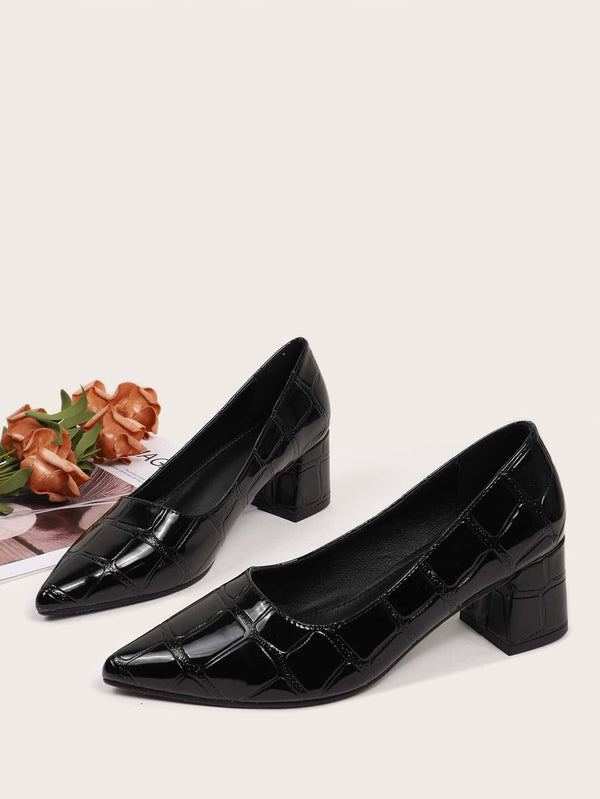 Shein- Point Toe Chunky Heeled Court Pumps