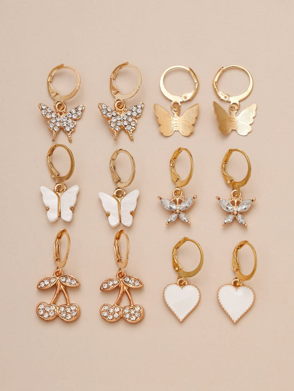 Shein- 6pairs Butterfly & Heart Drop Earrings