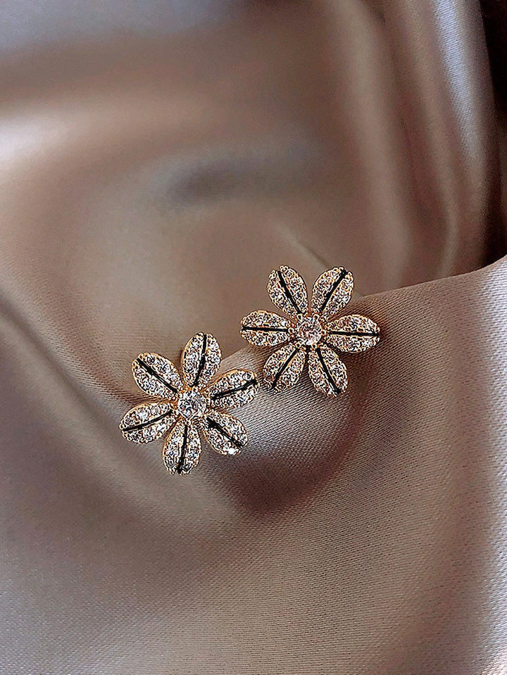 Shein- Rhinestone Flower Design Stud Earrings