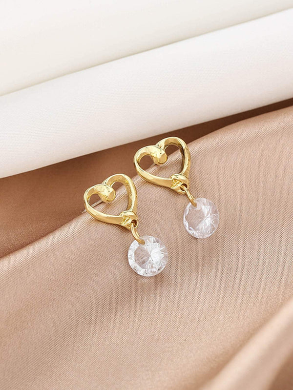 Shein- Zircon & Heart Design Drop Earrings