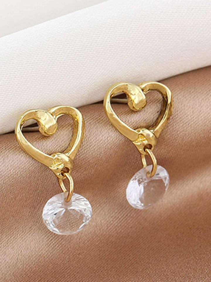 Shein- Zircon & Heart Design Drop Earrings