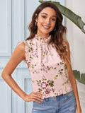 Shein- Floral Ruffle Neck Top