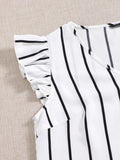 Shein- Striped Ruffle Detail Top