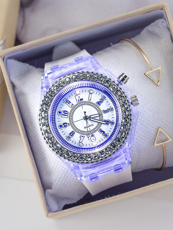 Shein- 1pc Rhinestone Decor Luminous Watch & 1pc Bracelet