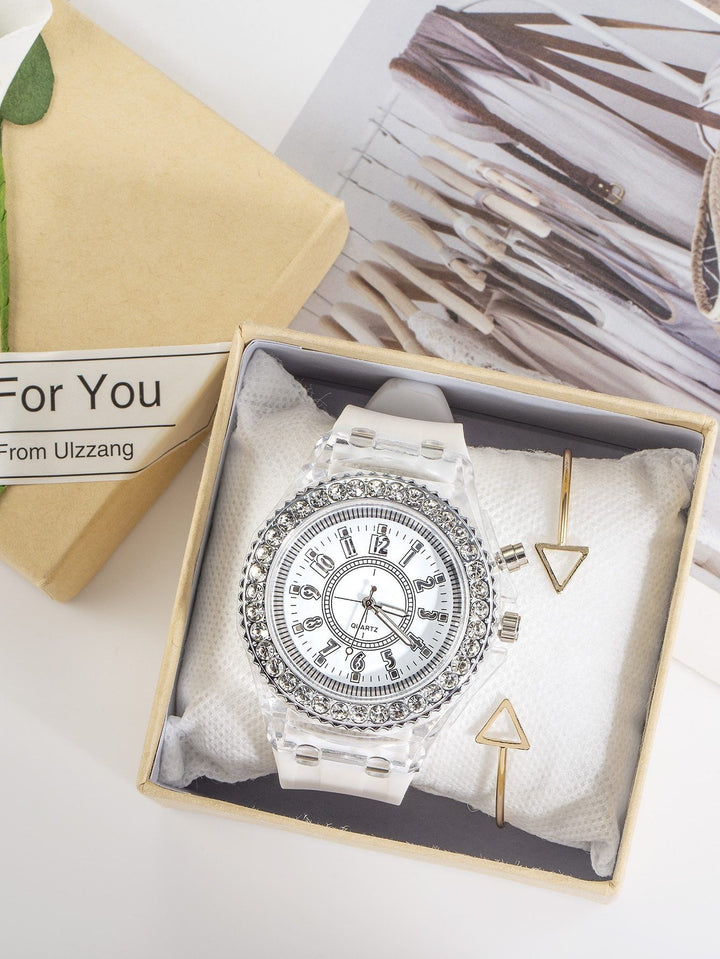 Shein- 1pc Rhinestone Decor Luminous Watch & 1pc Bracelet