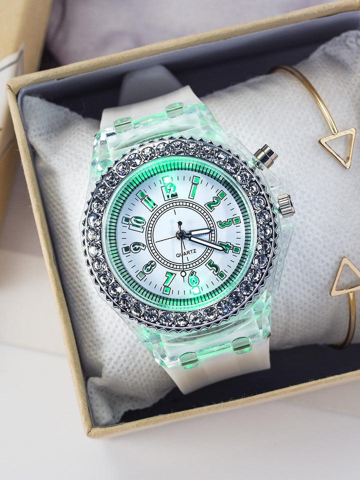 Shein- 1pc Rhinestone Decor Luminous Watch & 1pc Bracelet