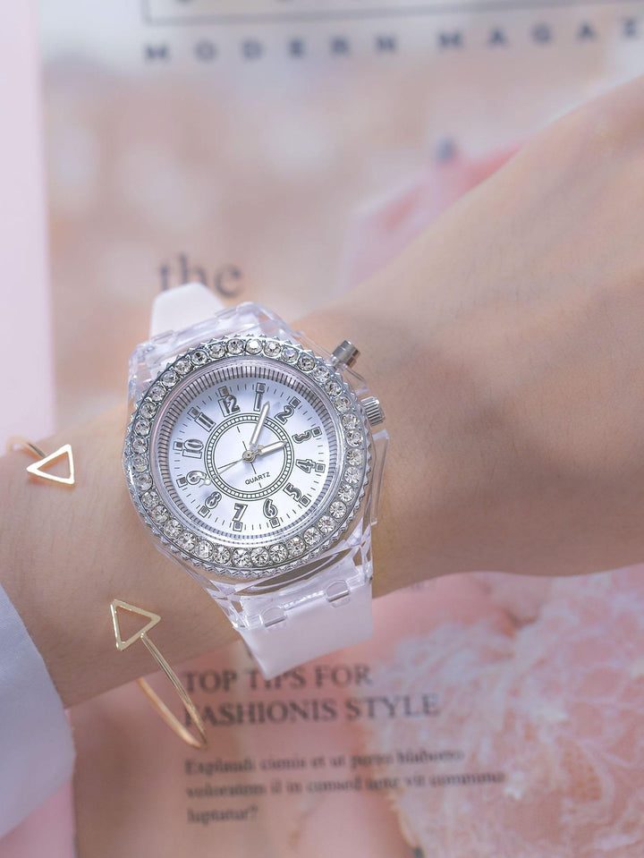 Shein- 1pc Rhinestone Decor Luminous Watch & 1pc Bracelet