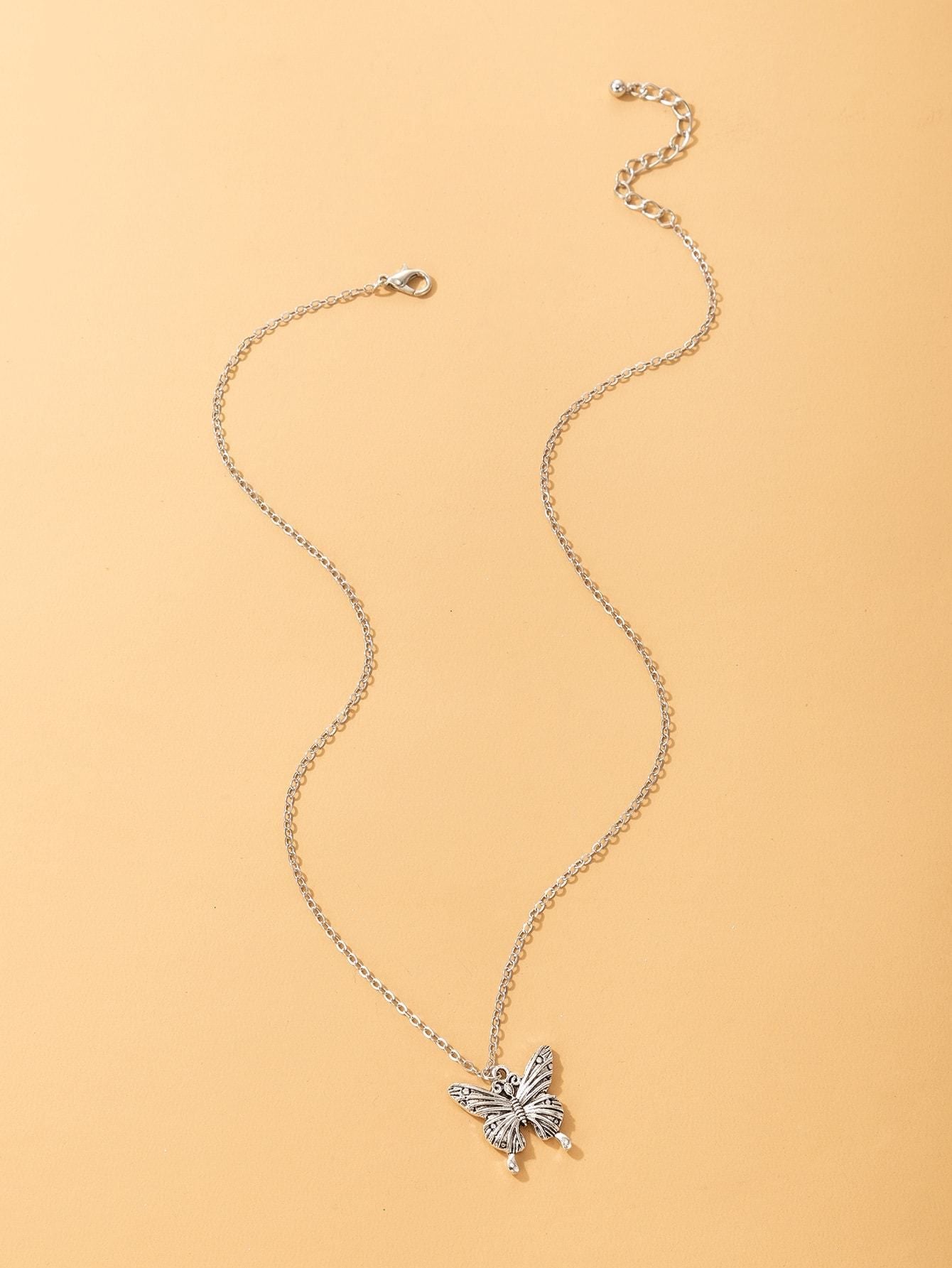 Silver-color Butterfly Pendant Necklace | SHEIN USA