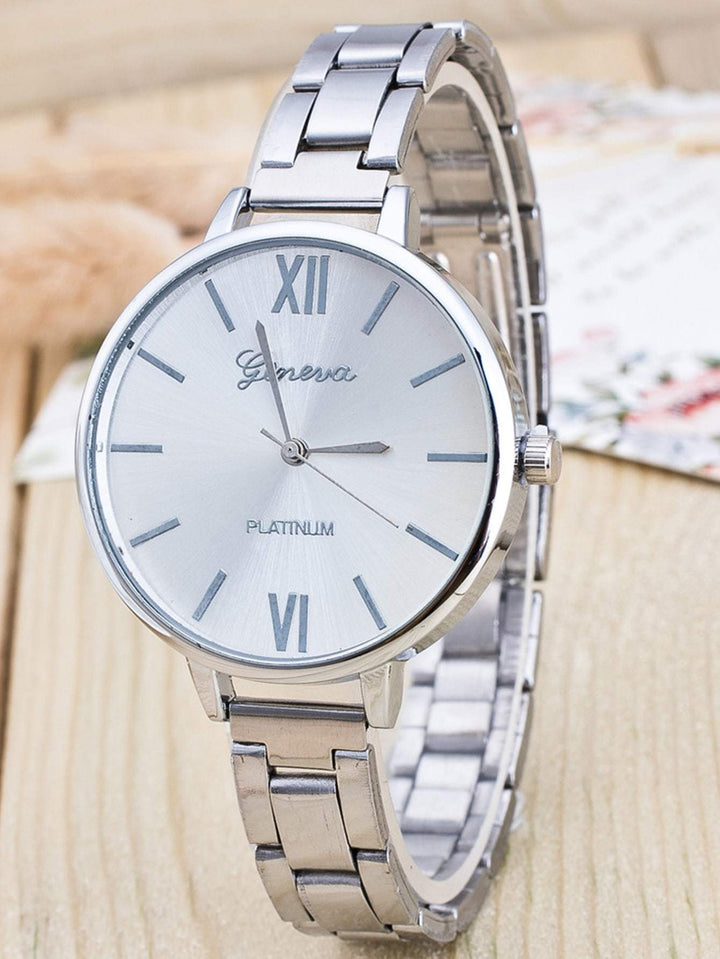 Shein- 1pc Round Pointer Quartz Watch & 5pcs Bracelet