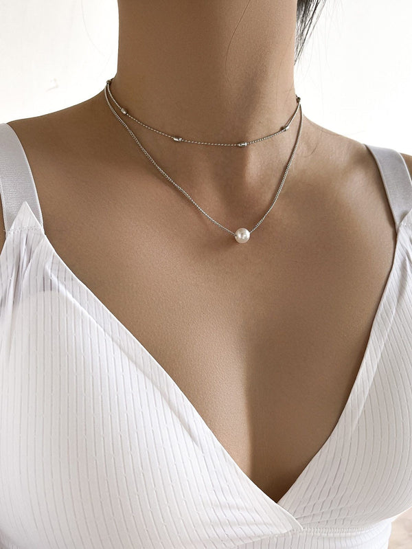 Shein- Faux Pearl Decor Layered Necklace