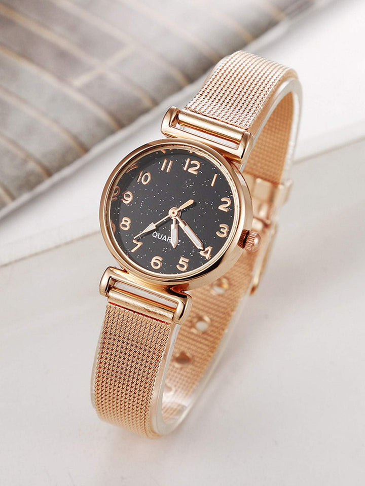 Shein- 1pc Mesh Strap Round Pointer Watch & 4pcs Bracelet