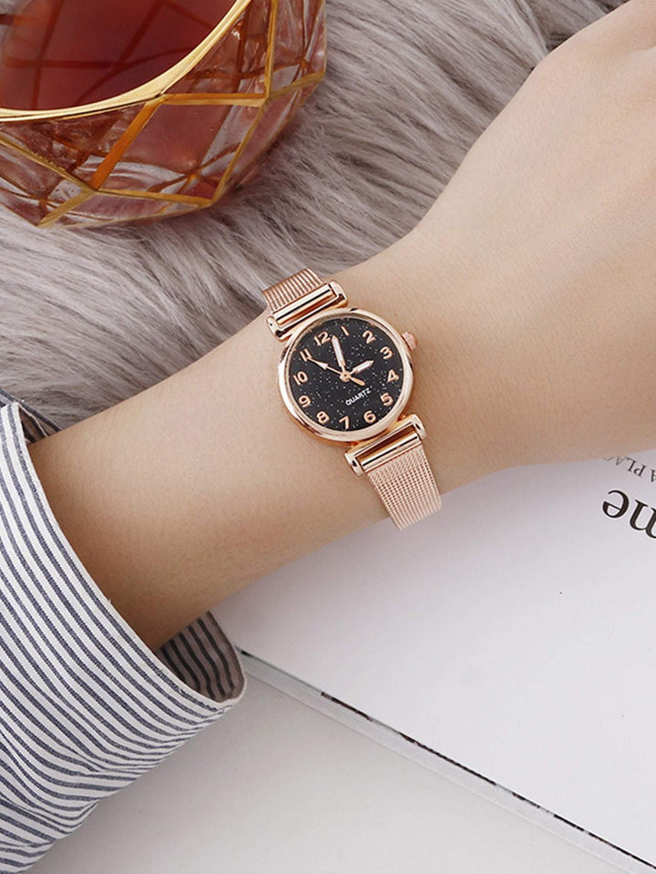 Shein- 1pc Mesh Strap Round Pointer Watch & 4pcs Bracelet