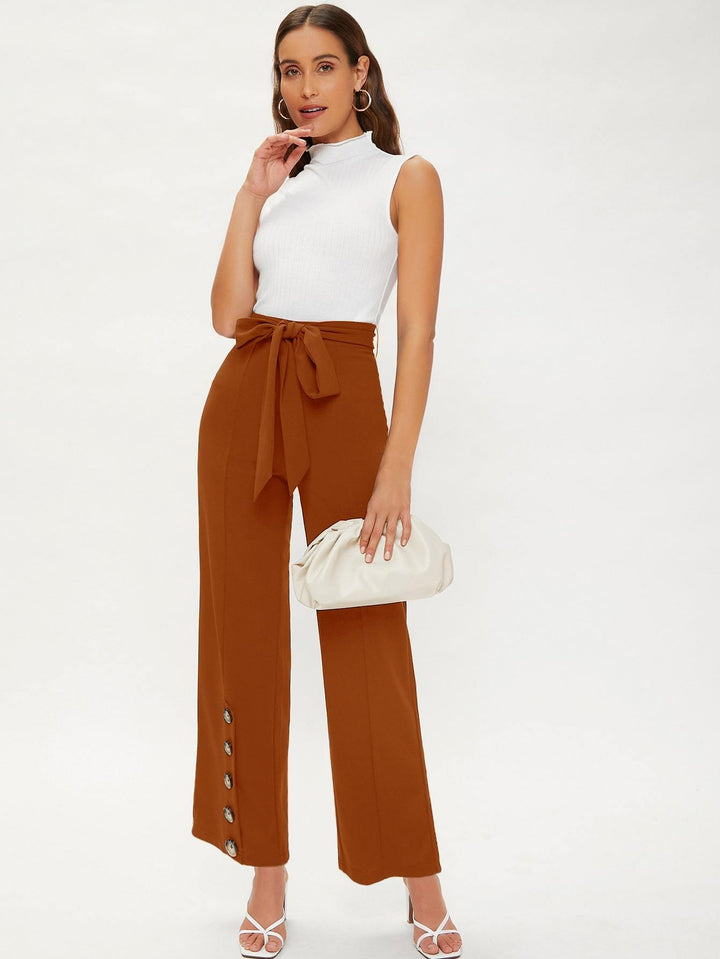 Shein- Button Front Belted Pants