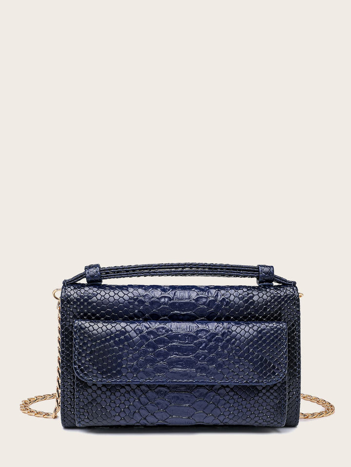 Shein- Snakeskin Print Pocket Front Chain Bag