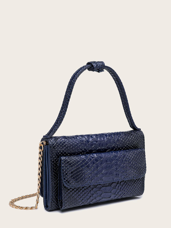 Shein- Snakeskin Print Pocket Front Chain Bag