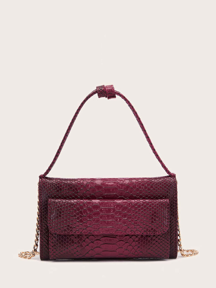 Shein- Snakeskin Print Pocket Front Chain Bag