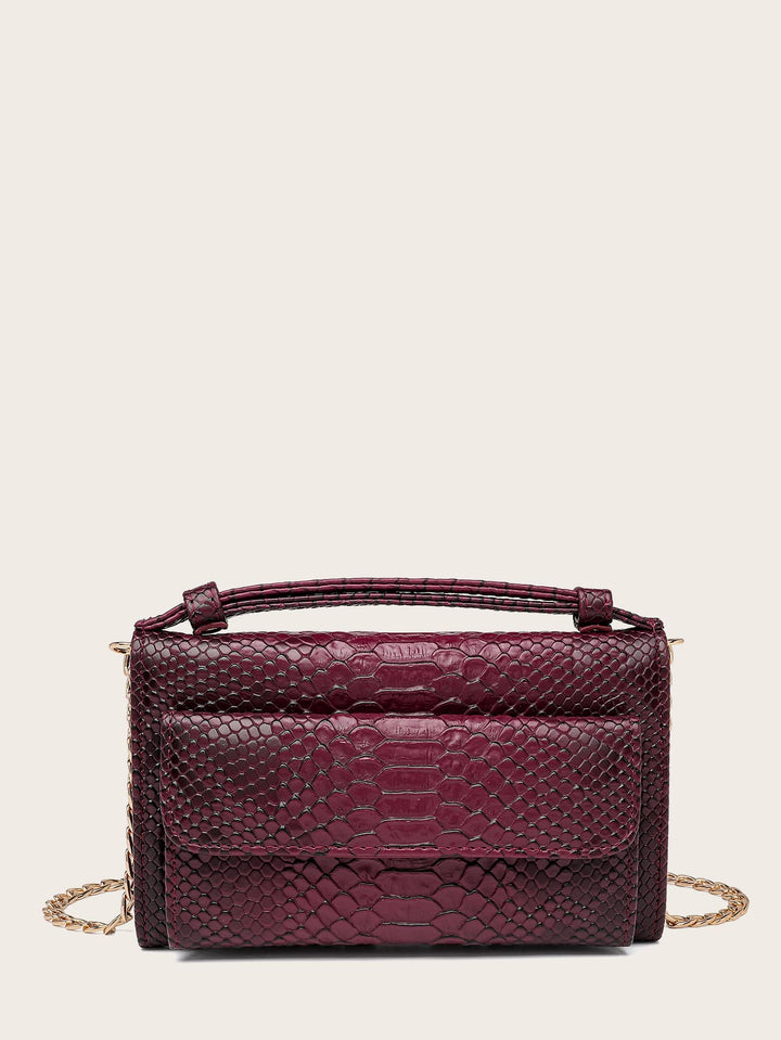 Shein- Snakeskin Print Pocket Front Chain Bag