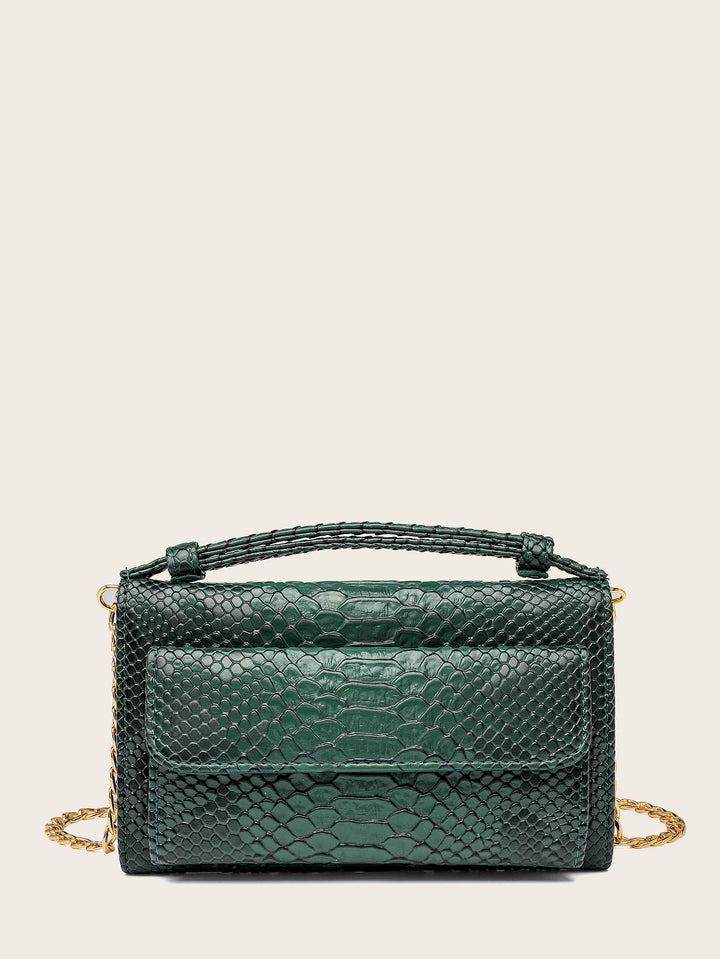 Shein- Snakeskin Print Pocket Front Chain Bag