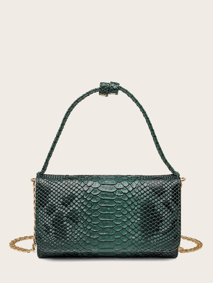 Shein- Snakeskin Print Pocket Front Chain Bag