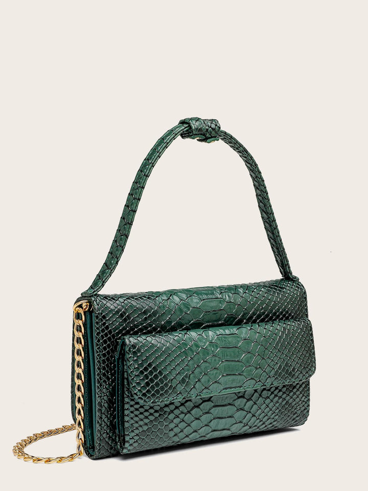 Shein- Snakeskin Print Pocket Front Chain Bag