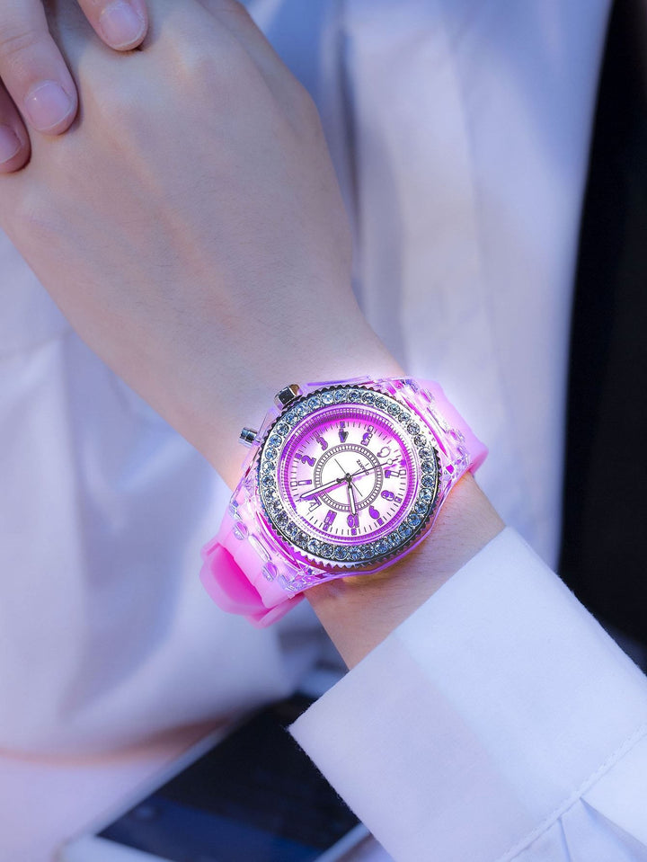 Shein- 1pc Rhinestone Decor Luminous Quartz Watch & 1pc Bracelet