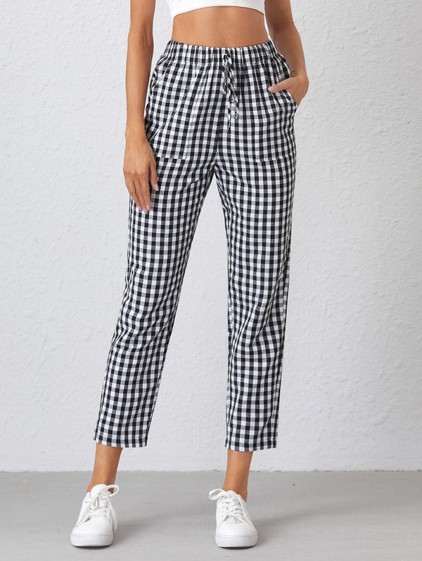 Shein- Knot Waist Gingham Pants