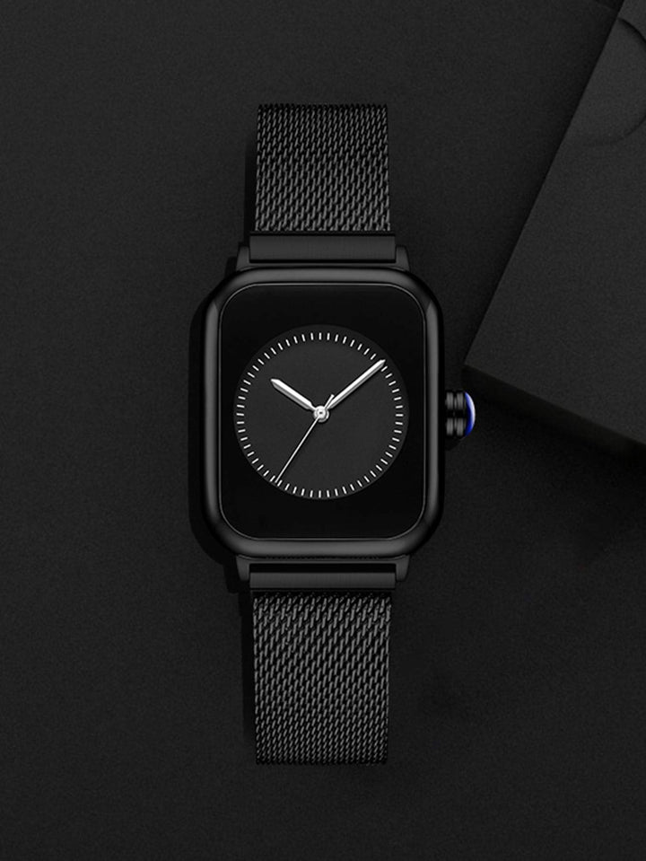 Shein- Square Pointer Mesh Strap Quartz Watch