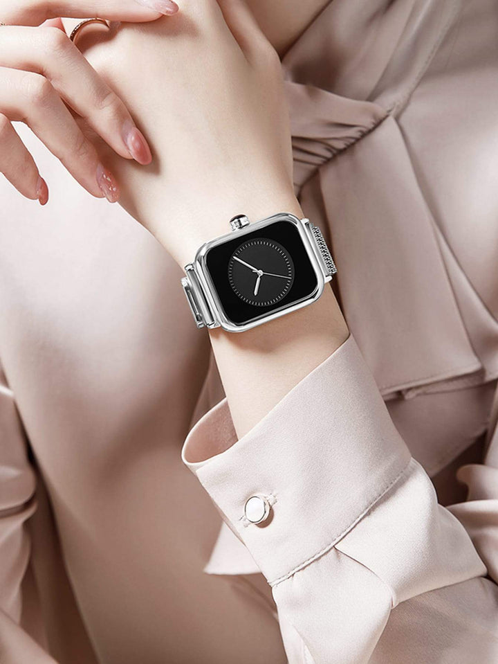 Shein- Mesh Strap Rectangle Pointer Quartz Watch