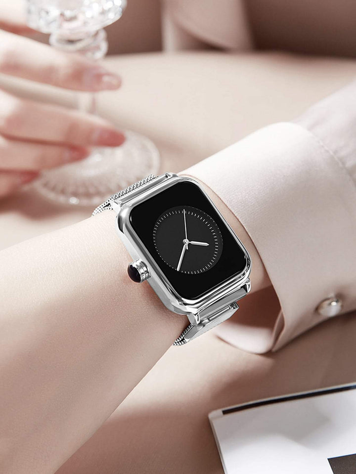 Shein- Mesh Strap Rectangle Pointer Quartz Watch