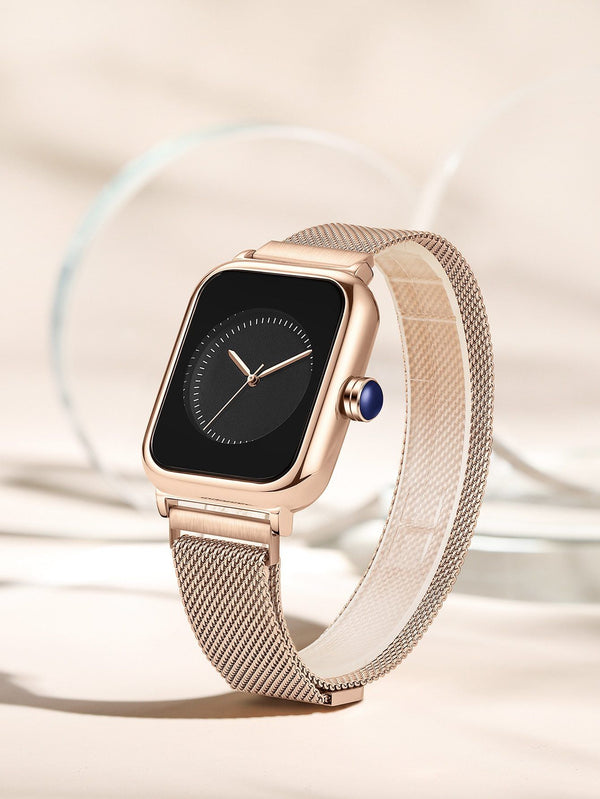 Shein- Mesh Strap Rectangle Pointer Quartz Watch