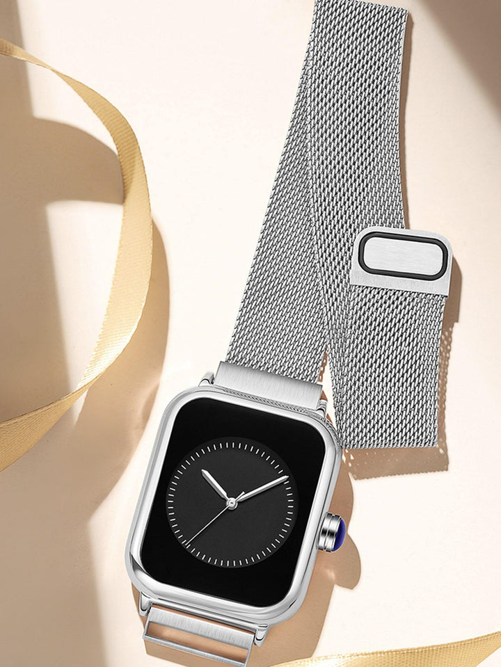 Shein- Mesh Strap Rectangle Pointer Quartz Watch