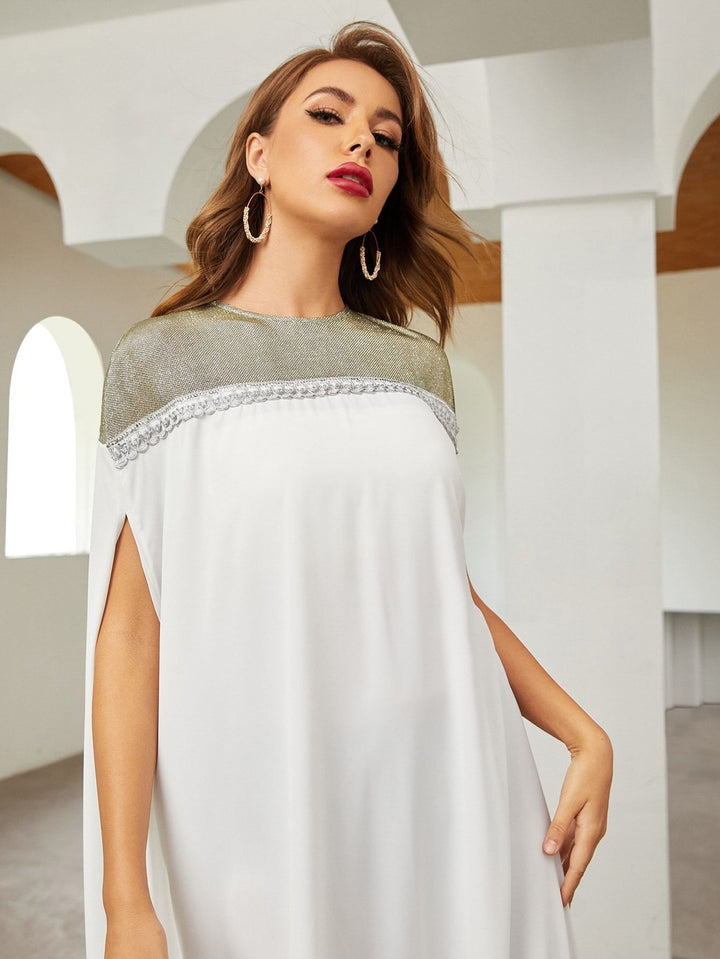 Shein- Batwing Sleeve Glitter Yoke Slit Hem Dress