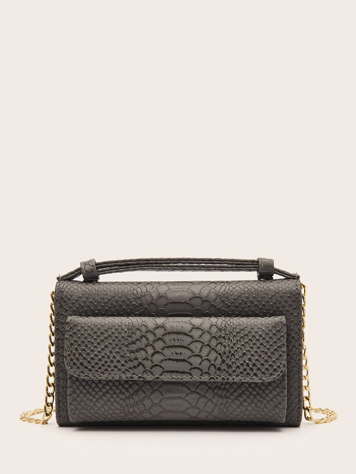 Shein- Snakeskin Print Flap Chain Bag