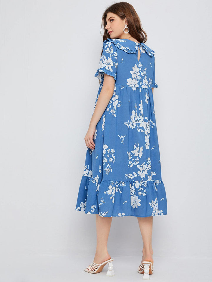 Shein- Floral Flounce Sleeve Dress