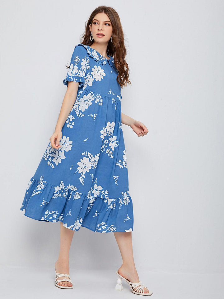 Shein- Floral Flounce Sleeve Dress