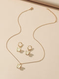 Shein- Butterfly Charm Necklace & 1pair Drop Earrings
