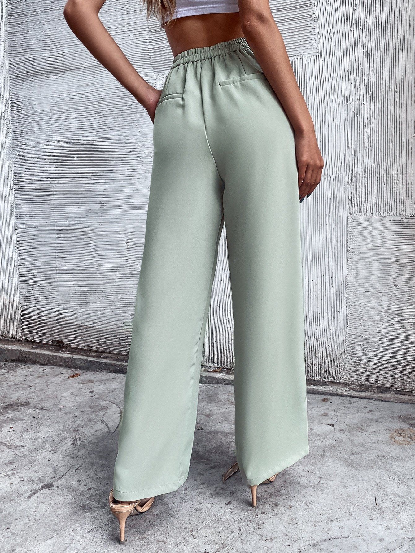 SHEIN Mint Green High Rise Tailored Wide Leg Pants Women's Size XS