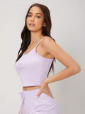 Shein- 1pc Solid Rib-knit Comfortable Lounge Cami Top